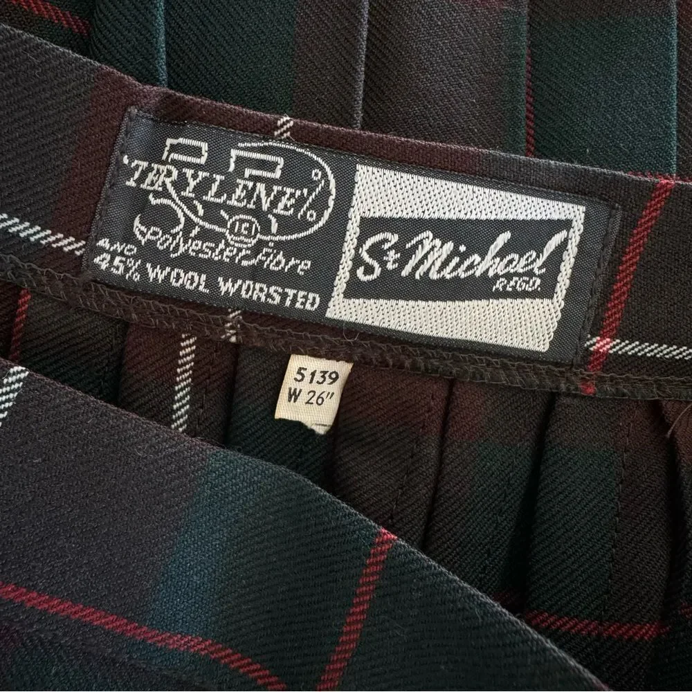 UK Vintage St Michael Skirt Tartan Plaid Pleated Wrap Wool Long Modest Skirt